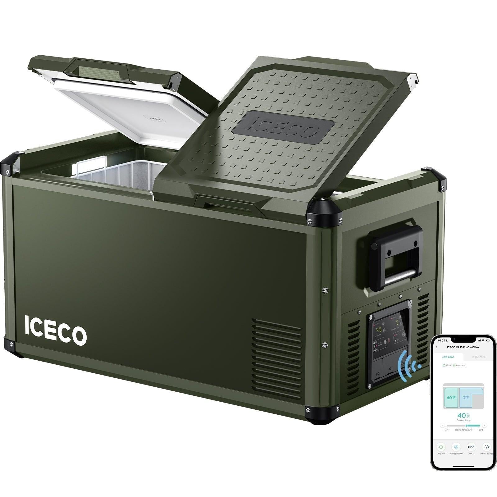 79.2QT VL75ProD Olive 12V Heavy Duty Metal Fridge Freezer| ICECO