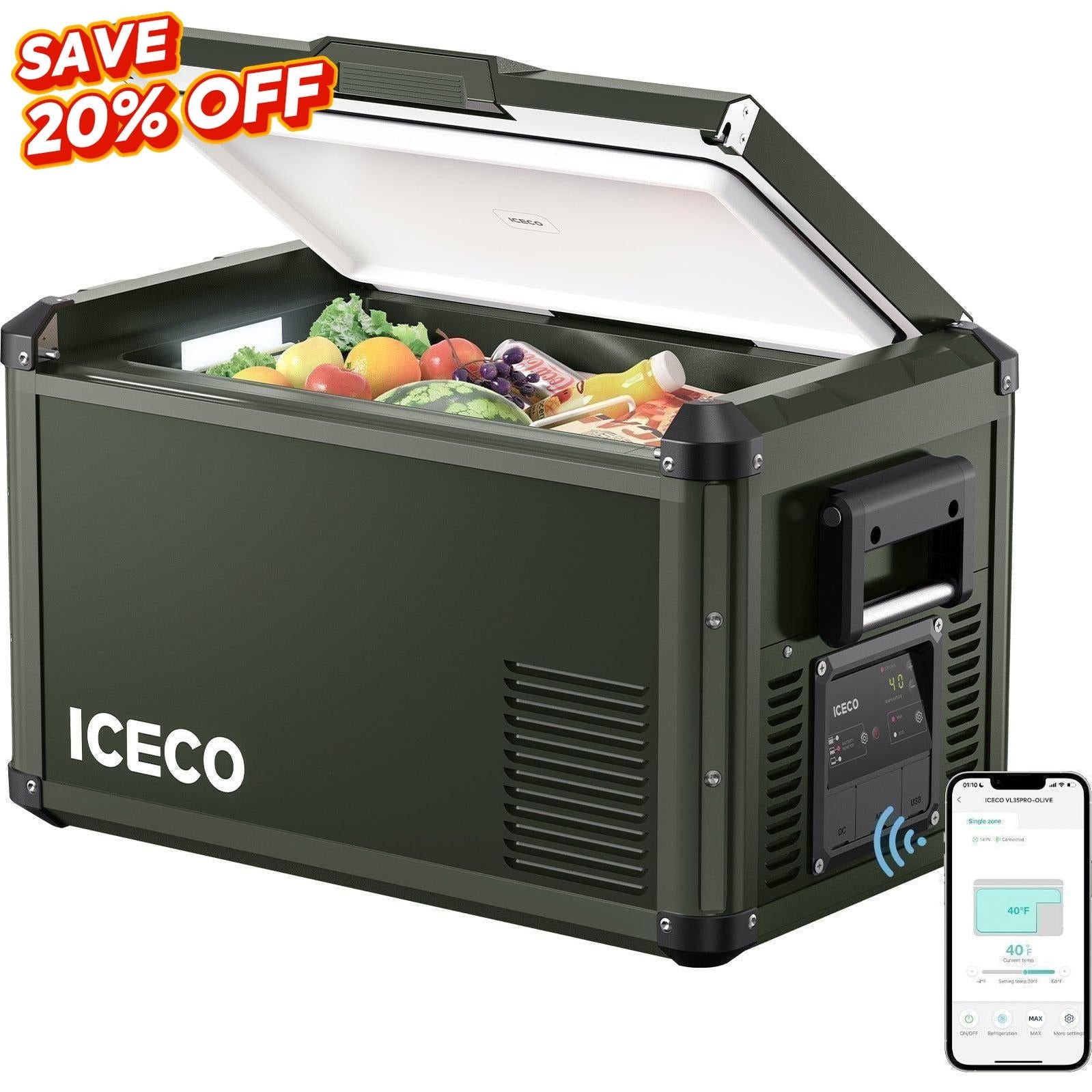 NEW!37QT VL35ProS Olive 12V Metal Single Zone Fridge Freezer | ICECO