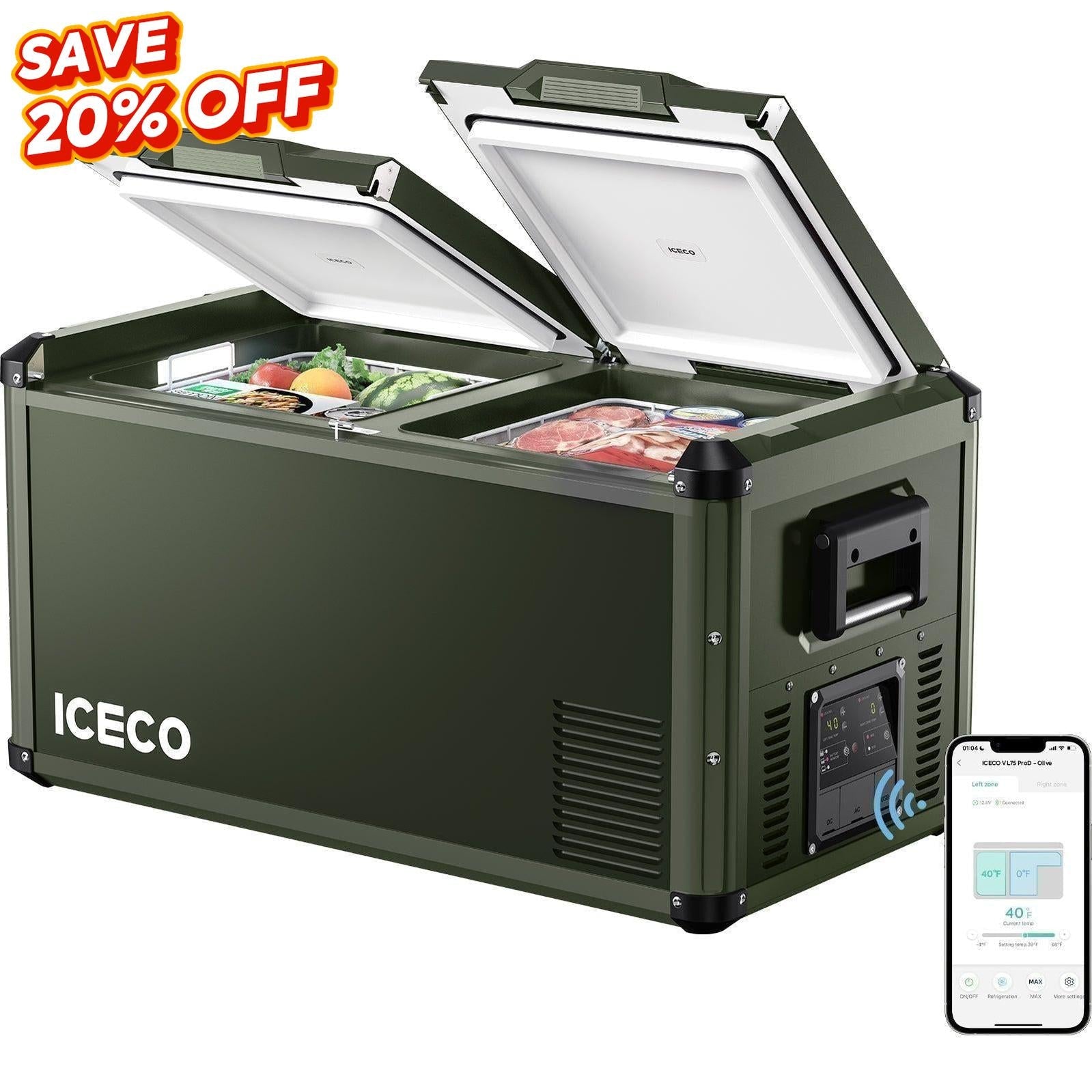 79.2QT VL75ProD Olive 12V Heavy Duty Metal Fridge Freezer| ICECO