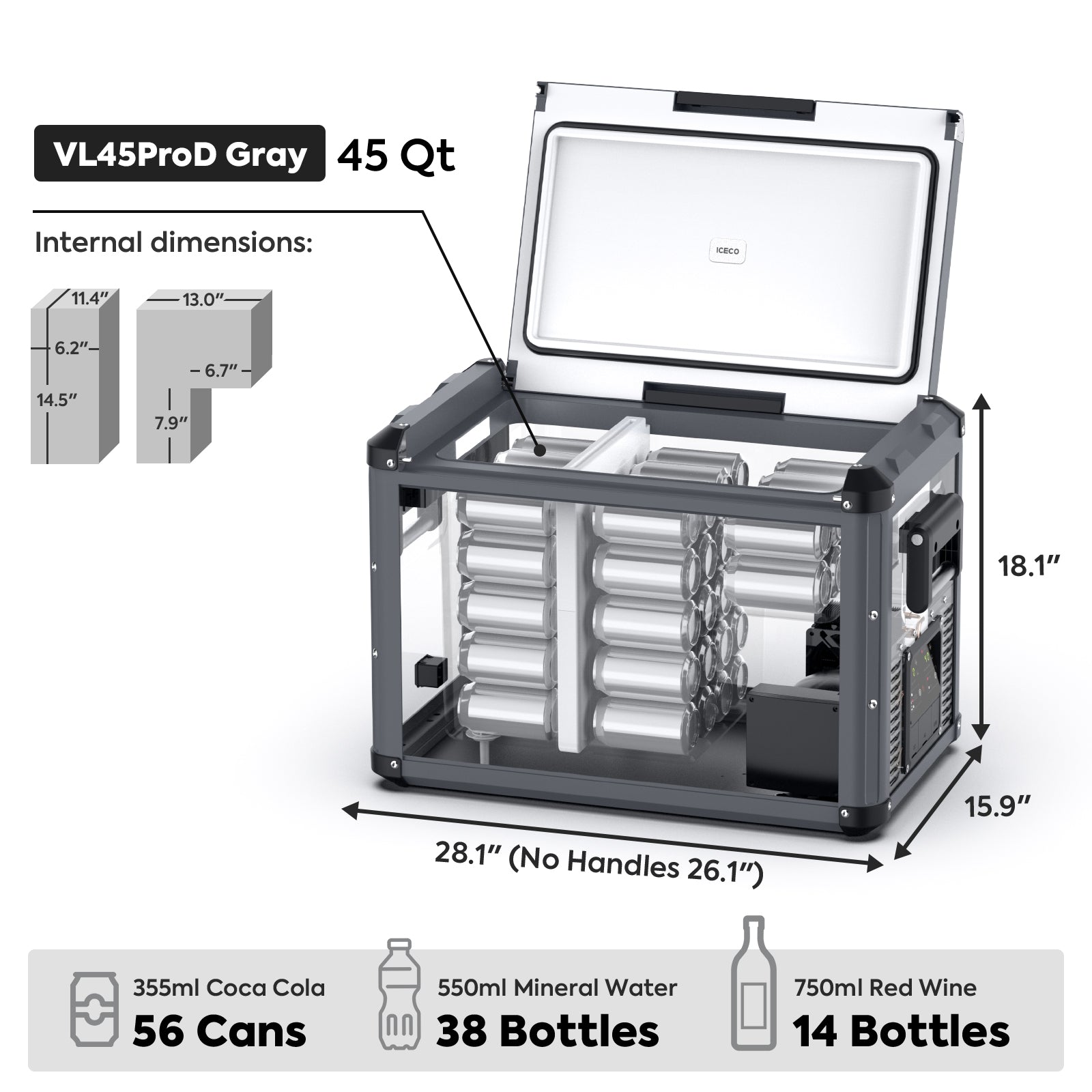 47.5QT VL45ProD-Gray Dual Zone Upgrade Portable Fridge Freezer | ICECO