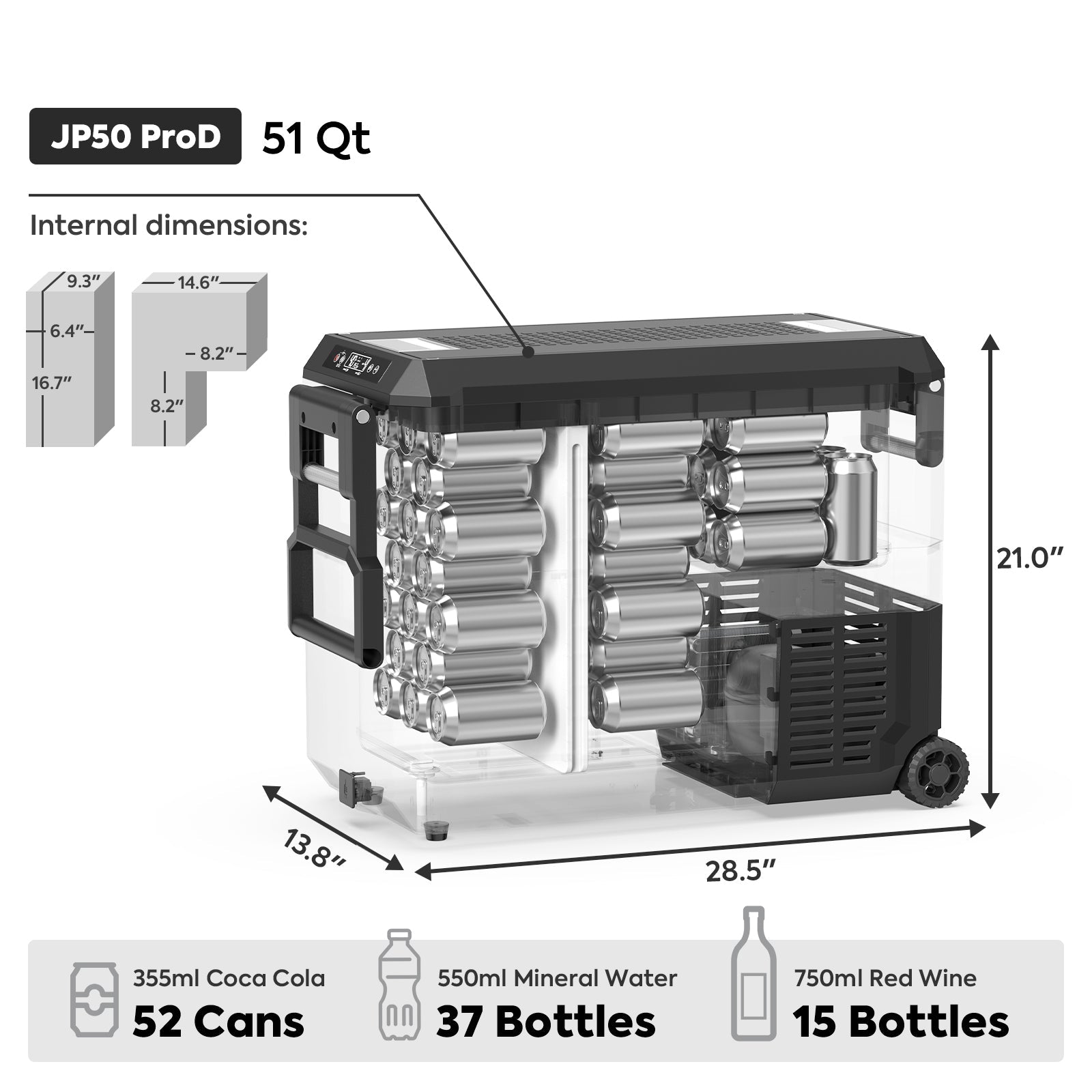 JP Pro Series 40/51QT Dual Zone Wheeled Car Fridge With Cover-SILVER | ICECO