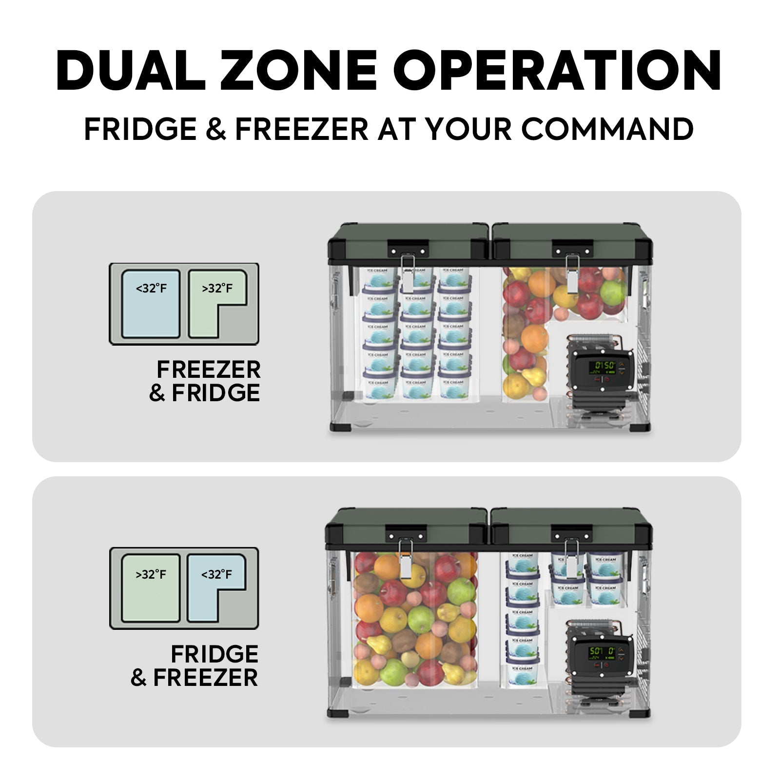 63.4QT VL60 Dual Zone Metal Fridge Freezer with Cover | ICECO