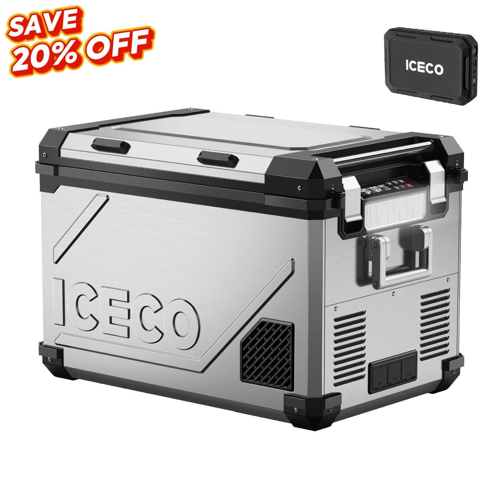 APL55-Silver Power Combo Dual Zone 12 Volt Fridge with Magnetic Battery | ICECO