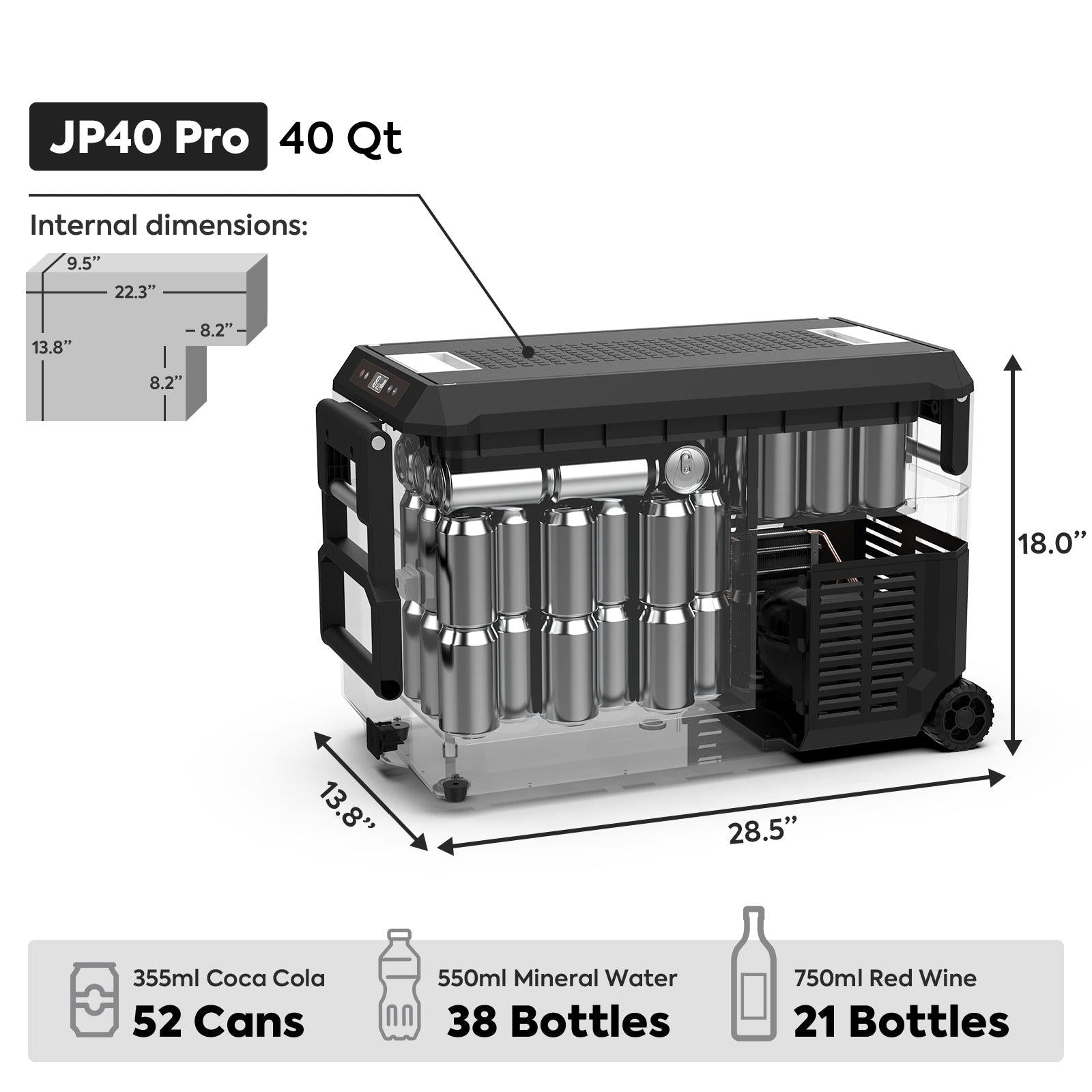JP Pro Series 40/50QT Wheeled Portable Freezer Car Fridge With Cover | ICECO
