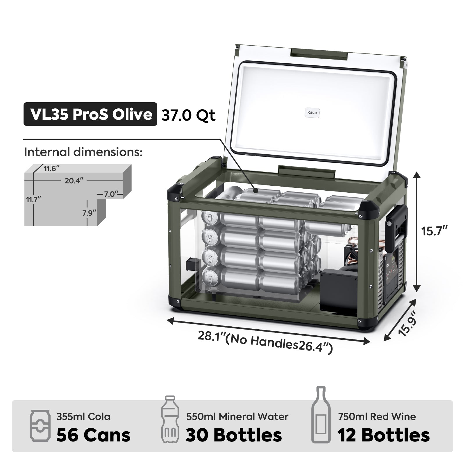 NEW！37QT VL35ProS Olive 12V Metal Single Zone Fridge Freezer | ICECO