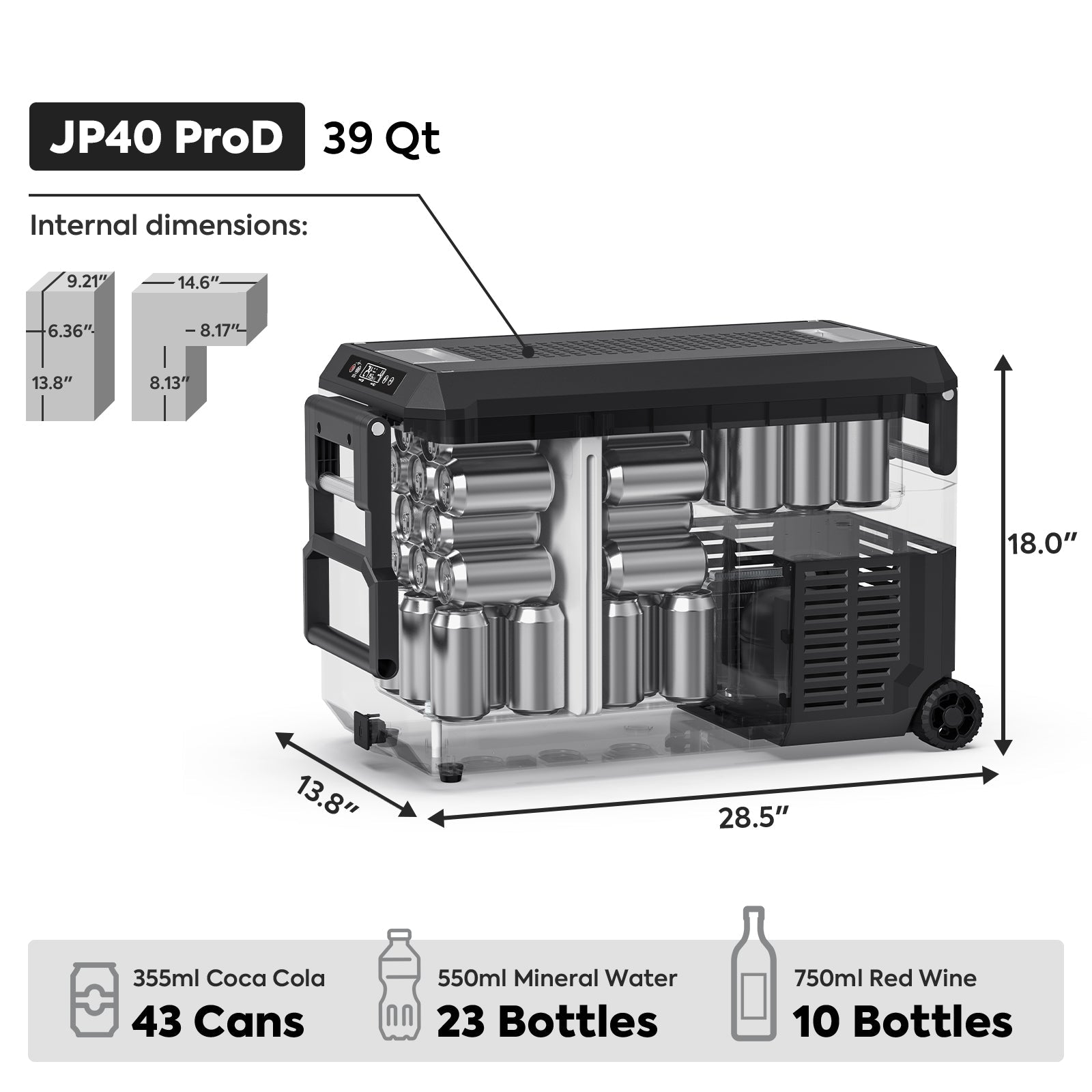 JP Pro Series 40/51QT Dual Zone Wheeled Car Fridge With Cover-SILVER | ICECO