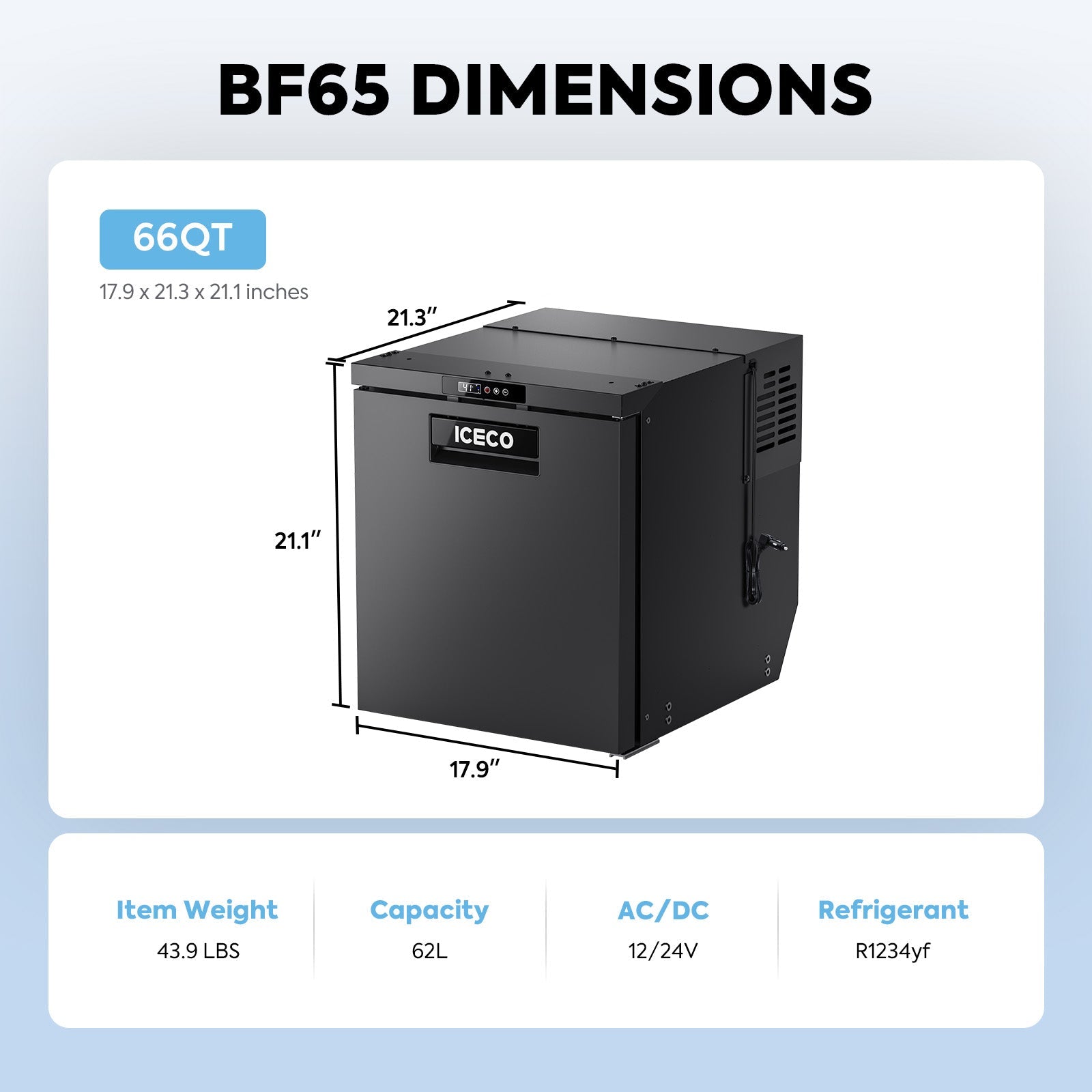BF65/BF86 Series 66/91QT 12V RV/Truck Portable Freezer | ICECO