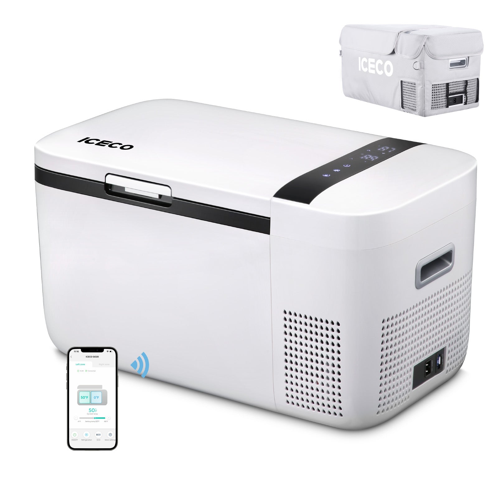 21QT GO20 Dual Zone 12V Portable Freezer (White) | ICECO