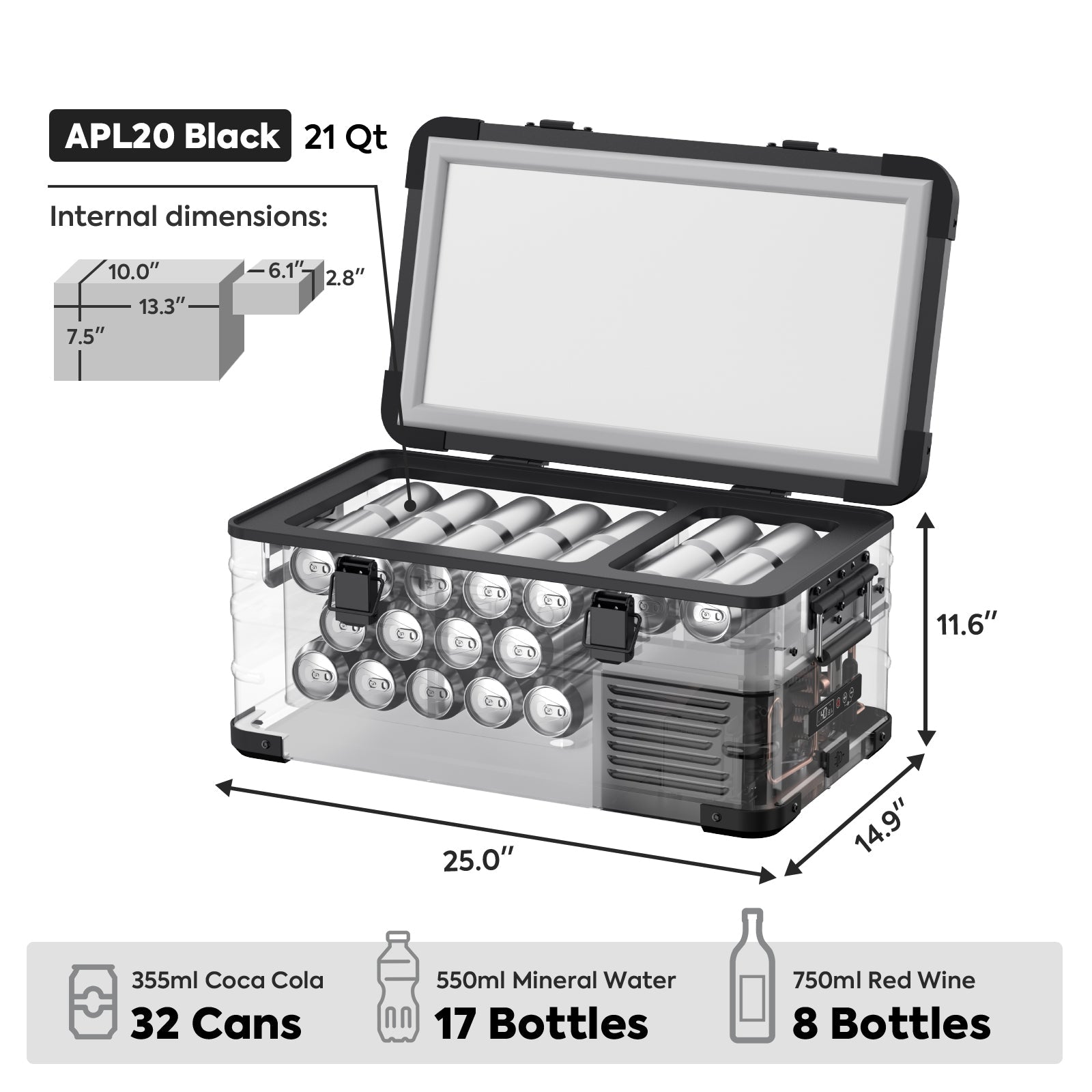 21QT APL20 Black Single Zone Aluminum Freezer With Magnetic Power Bank | ICECO