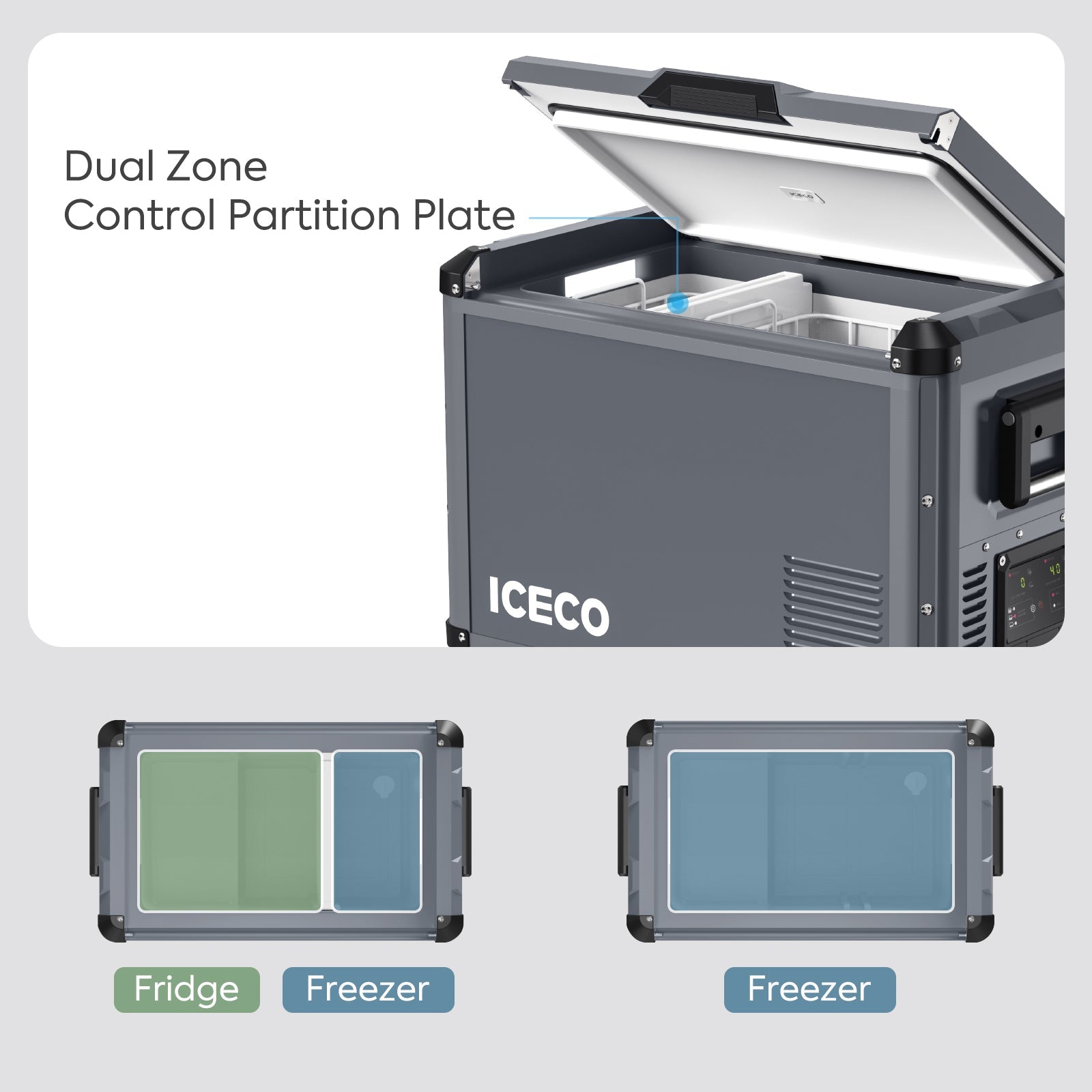47.5QT VL45ProD-Gray Dual Zone Upgrade Portable Fridge Freezer | ICECO