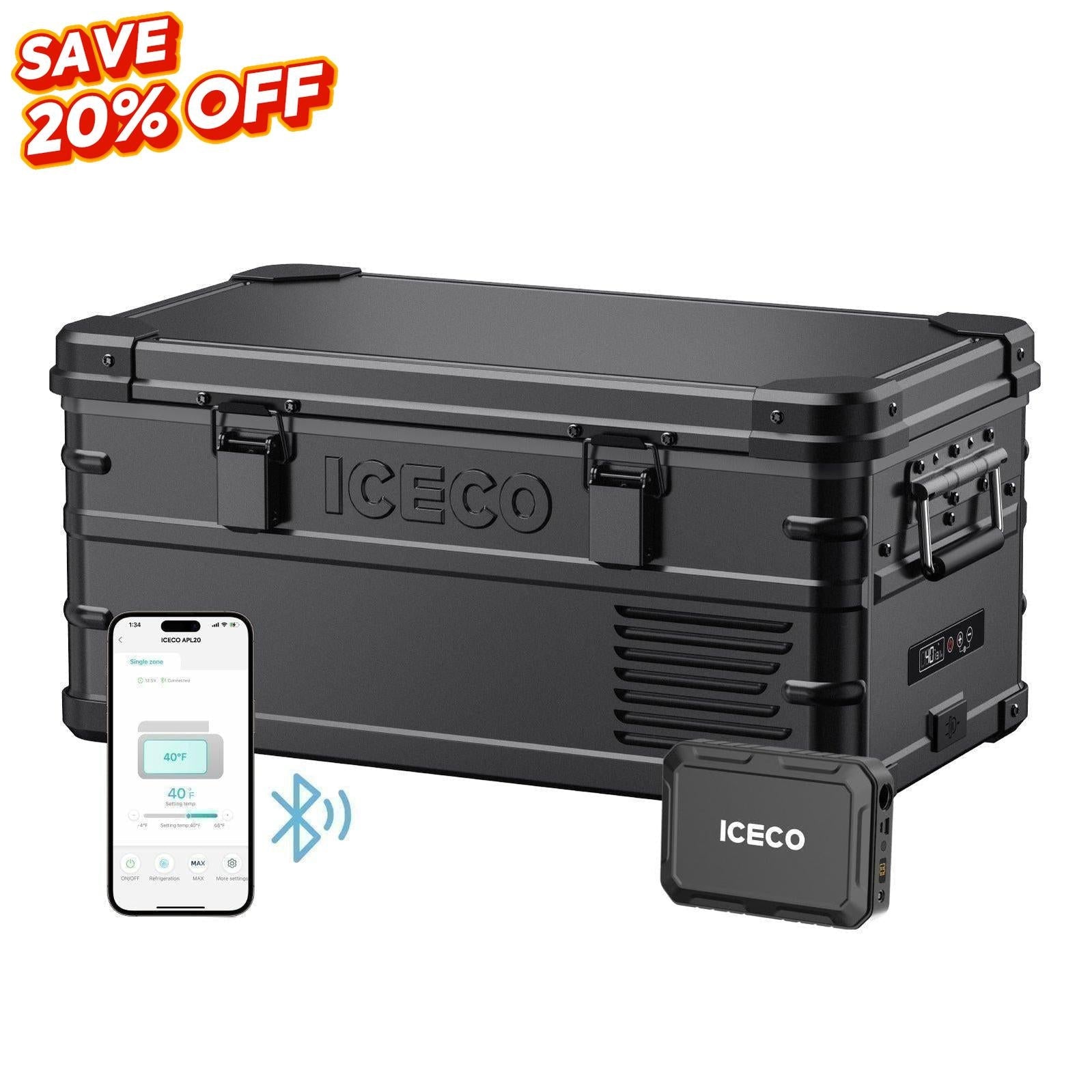 21QT APL20 Black Single Zone Aluminum Freezer With Magnetic Power Bank | ICECO