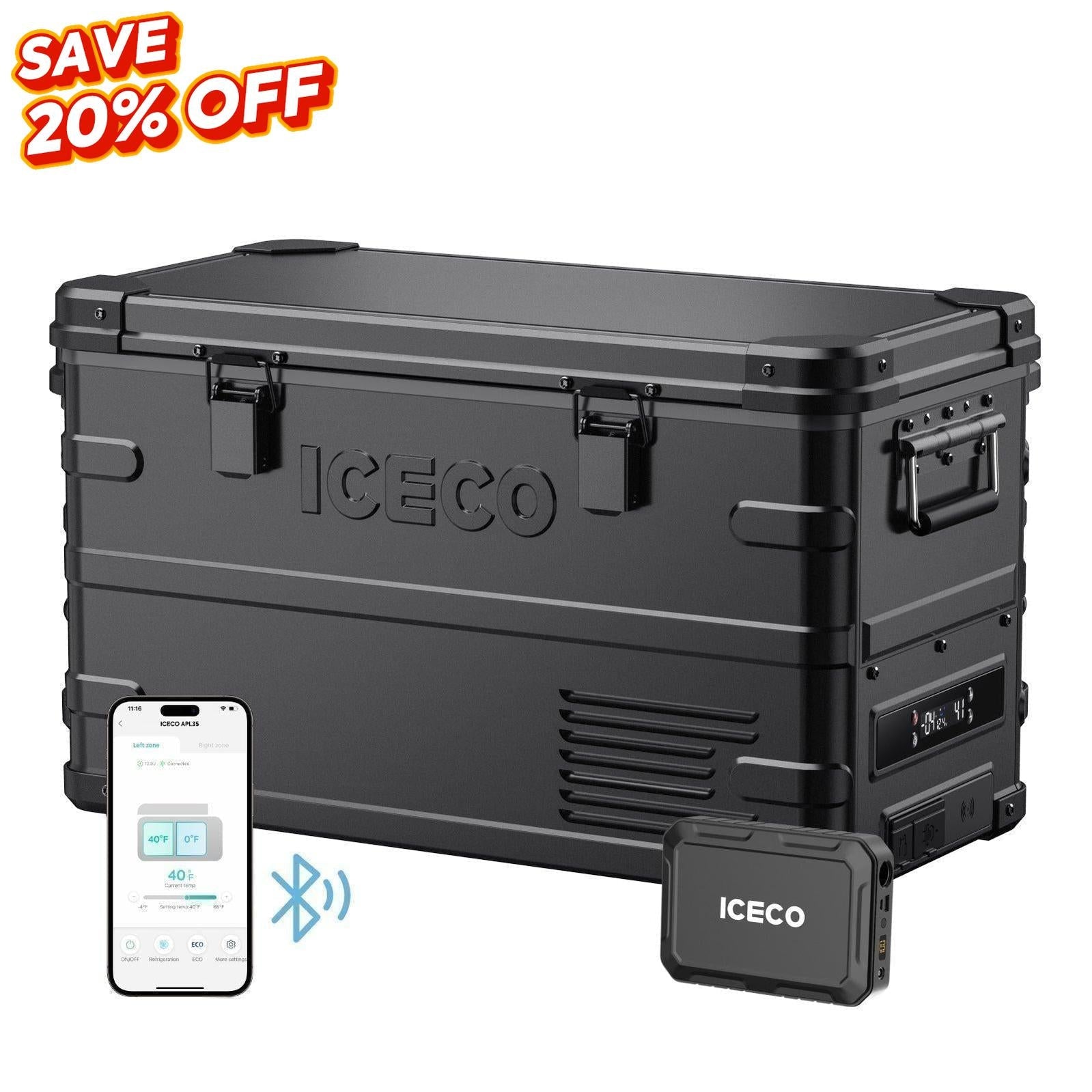 37QT APL35-Black Aluminum Freezer With Magnetic Power Bank | ICECO