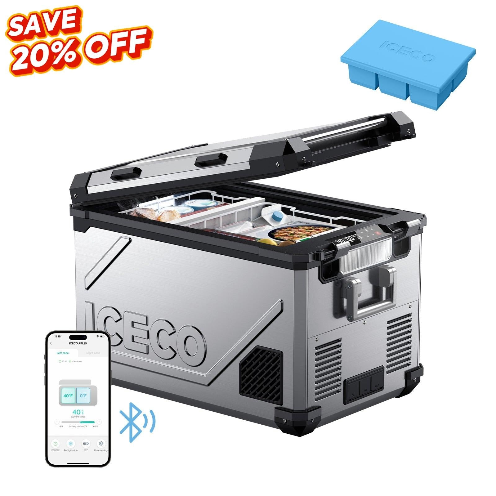 58QT APL55 Dual Zone 12 Volt Fridge With Ice Tray |  ICECO