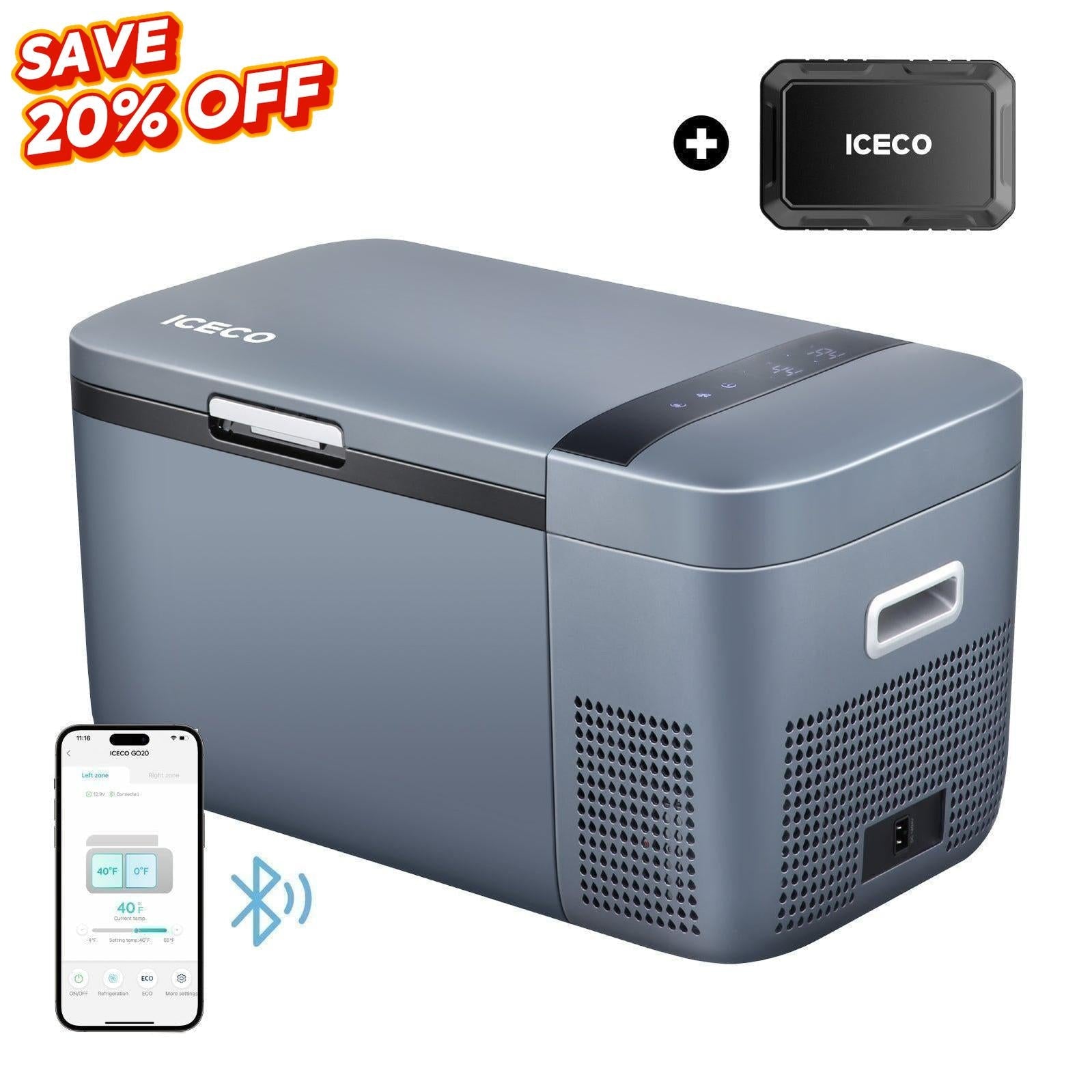 21QT GO20 Dual Zone 12V Car Fridge with Magnetic Power Bank  | ICECO