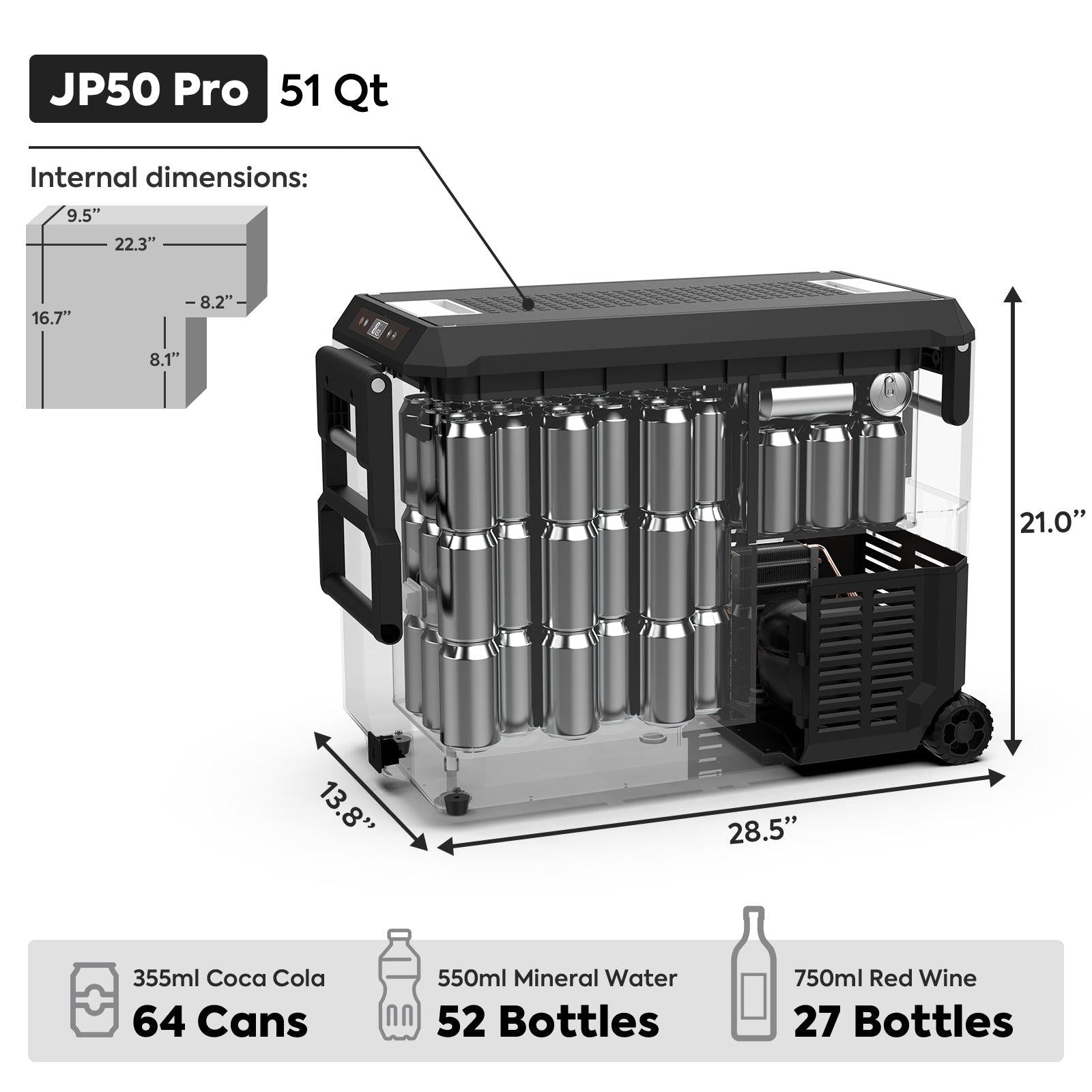 JP Pro Series 40/50QT Wheeled Portable Freezer Car Fridge With Cover | ICECO