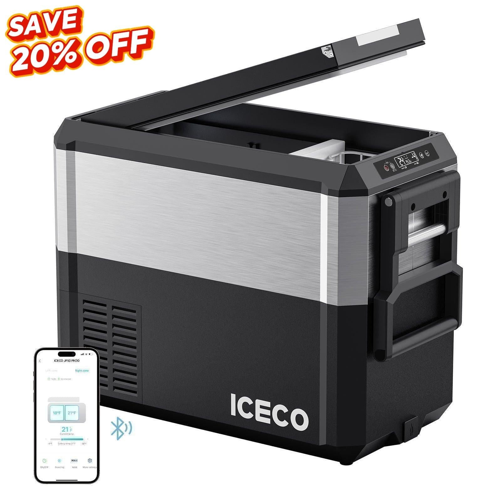 JP Pro Series 40/51QT Dual Zone Wheeled Car Fridge With Cover-SILVER | ICECO