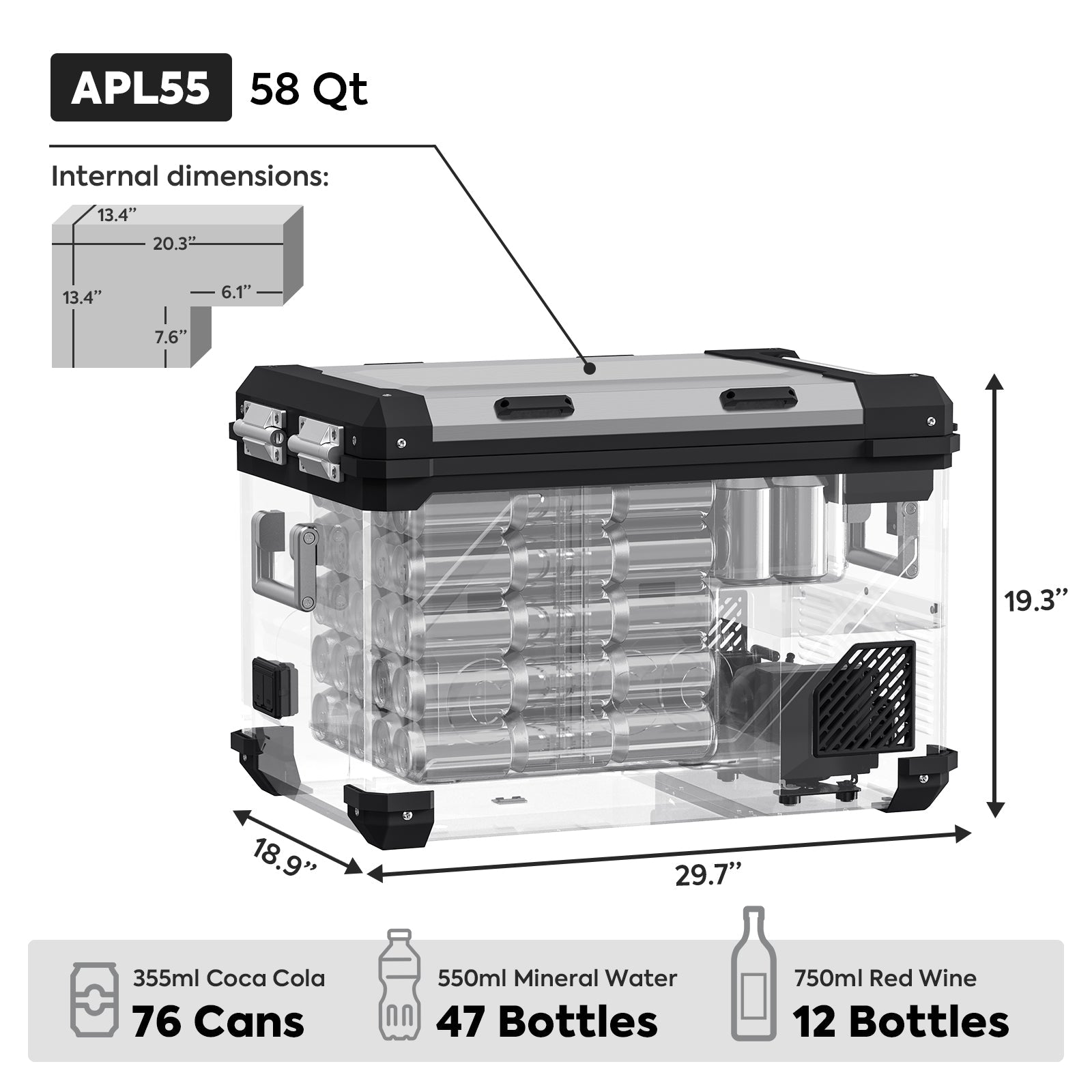APL55-Silver Power Combo Dual Zone 12 Volt Fridge with Magnetic Battery |  ICECO