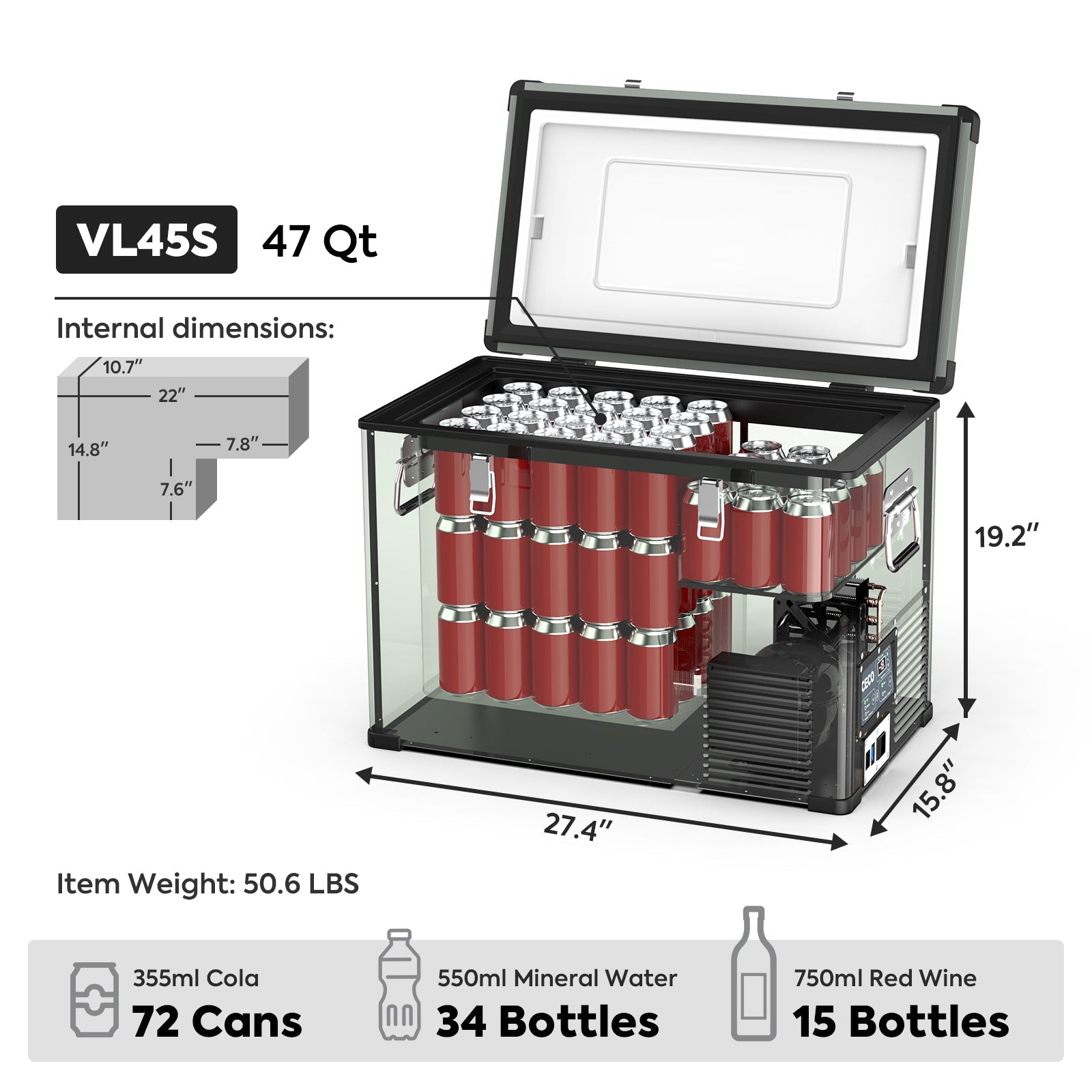 47.5QT VL45 Metal Refrigerator Single Zone Combo | ICECO