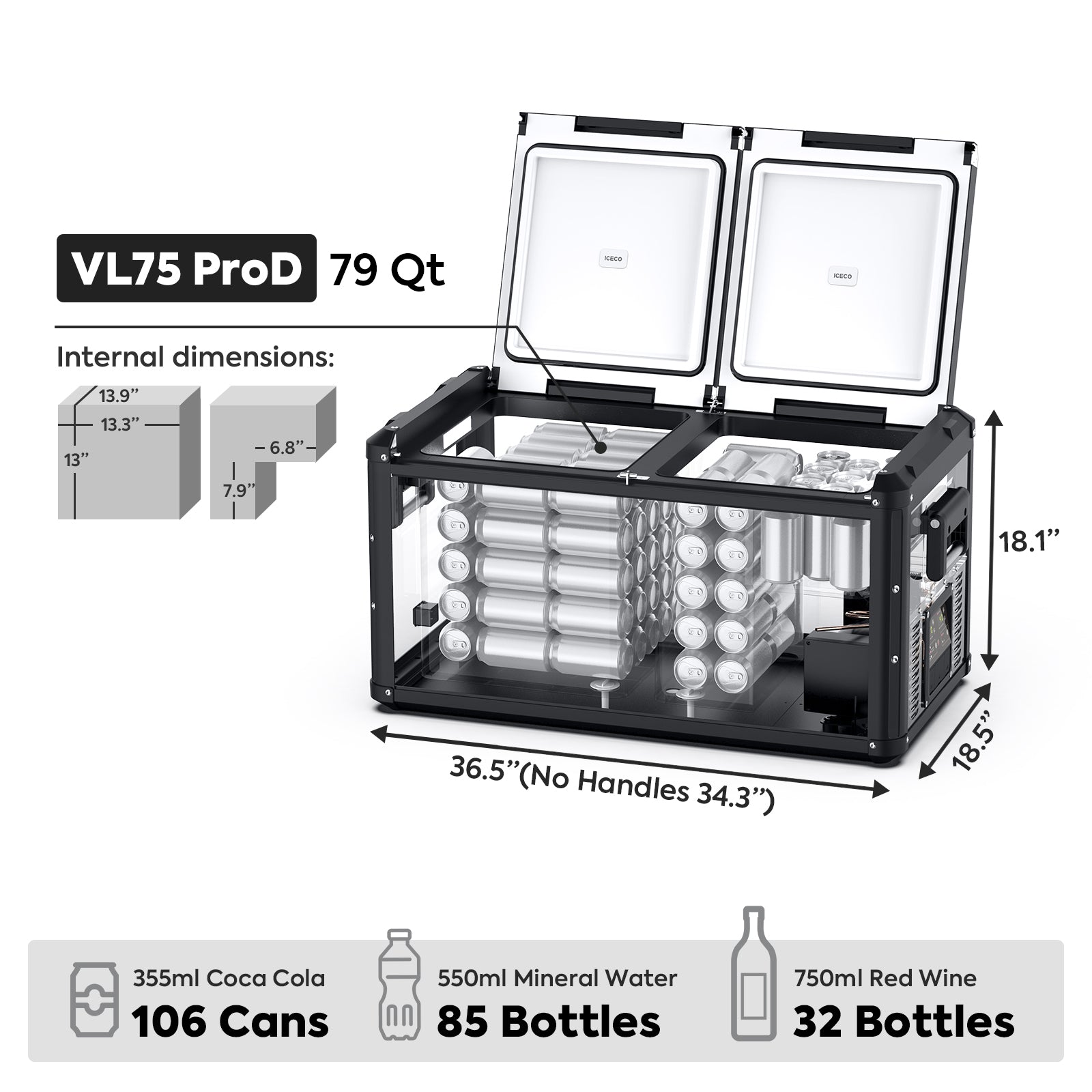 79.2QT VL75ProD 12V Heavy Duty Fridge Freezer With Ice Tray| ICECO