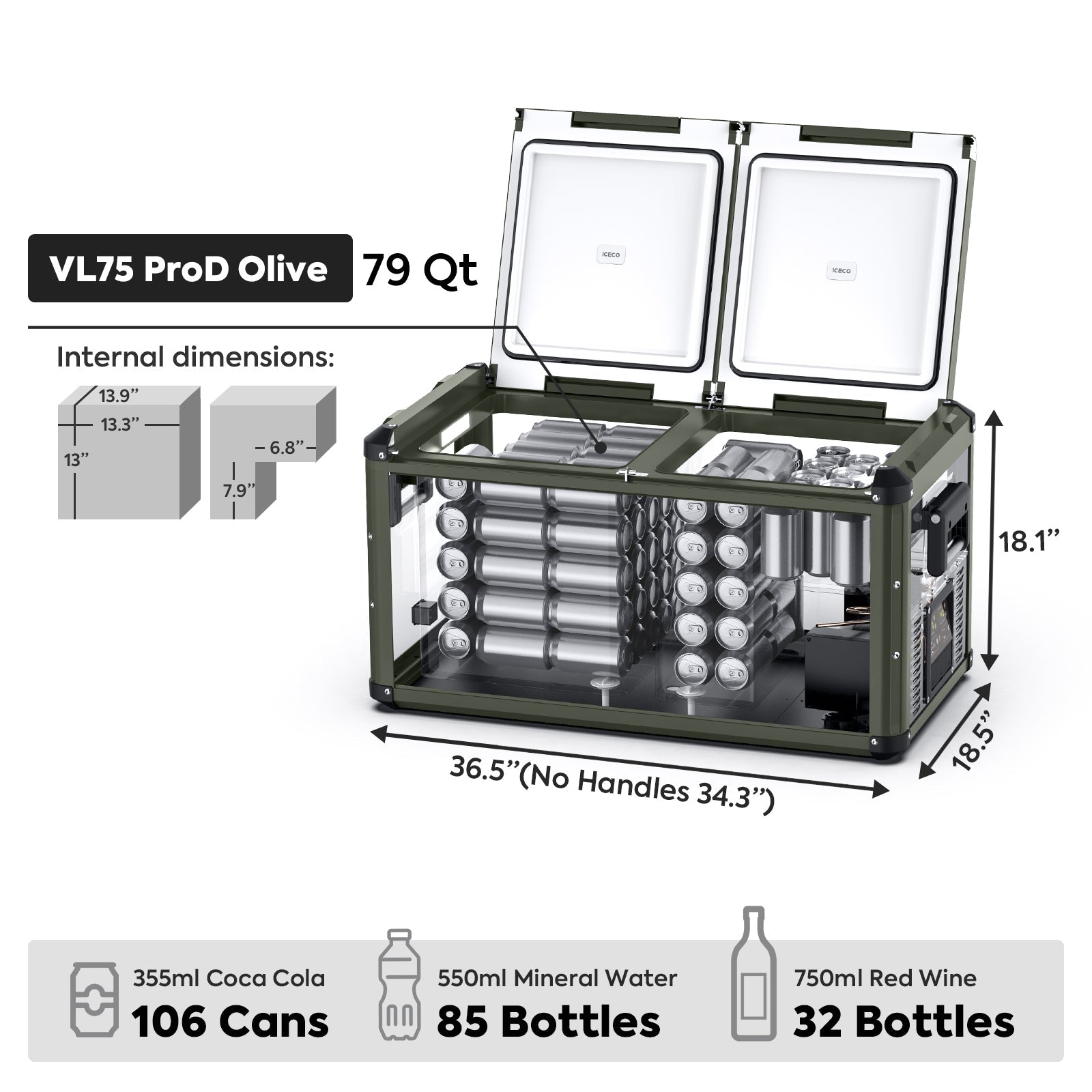 79.2QT VL75ProD 12V Heavy Duty Fridge Freezer With Ice Tray| ICECO